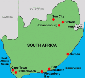 A map of South Afrcia's cities, including my new home Stellenbosch! 
