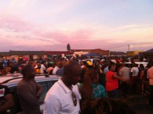 Some of the craziness at Mzoli's. This was outside, there was no room left inside! 